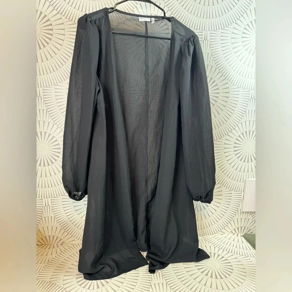 ASOS Design Black Sheer Long Sleeve Wrap Size‎ 14